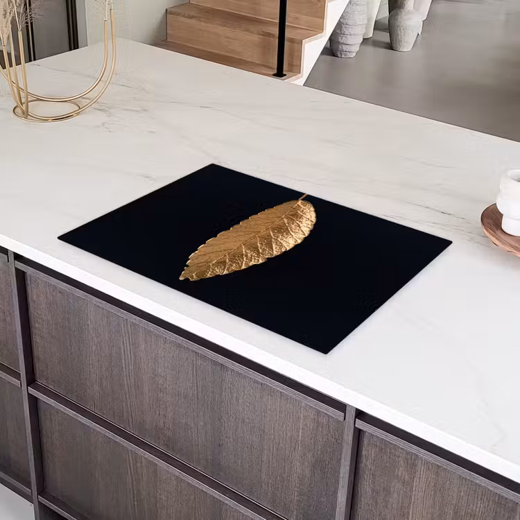 Bladeren - Zwart - Goud - Luxe - Natuur Inductie beschermer vinyl 3mm klein -sfeer8