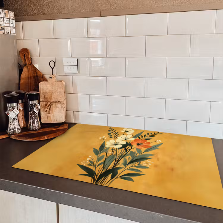 Bladeren - Boeket - Bloemen - Geel Inductie beschermer vinyl 3mm klein -sfeer3