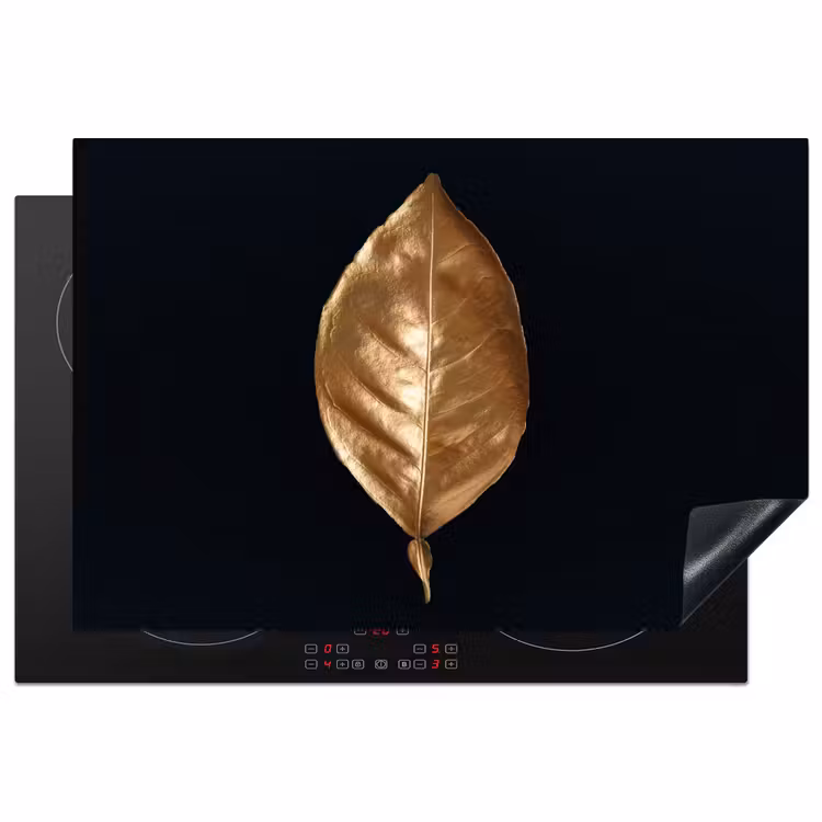 Bladeren - Chic - Goud - Planten - Zwart Inductie beschermer vinyl 3mm klein -3d