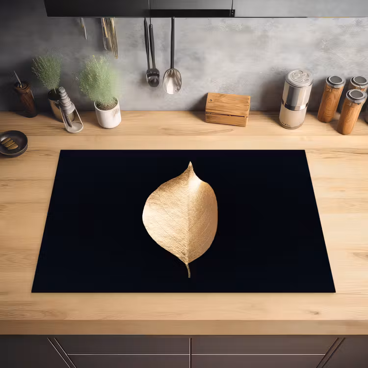Bladeren - Goud - Zwart - Planten - Luxe Inductie beschermer vinyl 3mm klein -sfeer5
