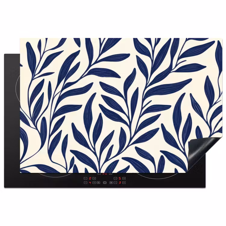 Bladeren - Klimop - Donkerblauw Inductie beschermer vinyl 3mm klein -3d