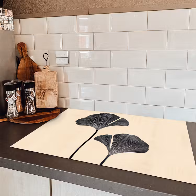 Bladeren - Minimalistisch - Zwart Inductie beschermer vinyl 3mm klein -sfeer3