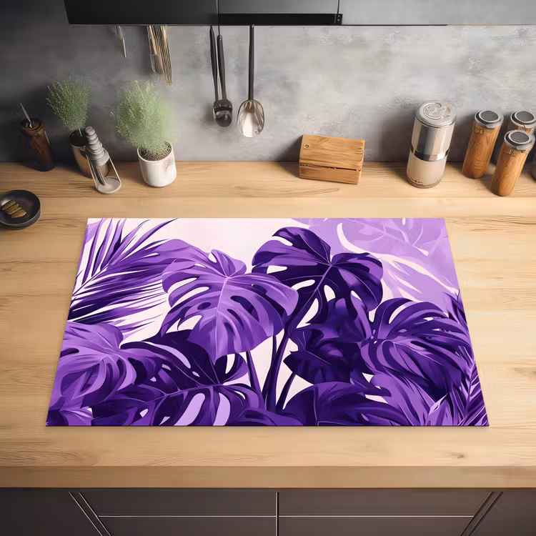 Bladeren - Paars - Tropisch - Abstract Inductie beschermer vinyl 3mm klein -sfeer5