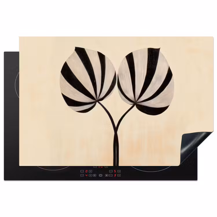 Bladeren - Gestreept - Stengel - Beige Inductie beschermer vinyl 3mm klein -3d