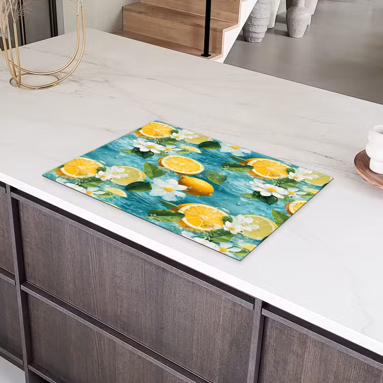 Citroen - Bloemen - Bruisend - Water Inductie beschermer vinyl 3mm klein 276 -sfeer8