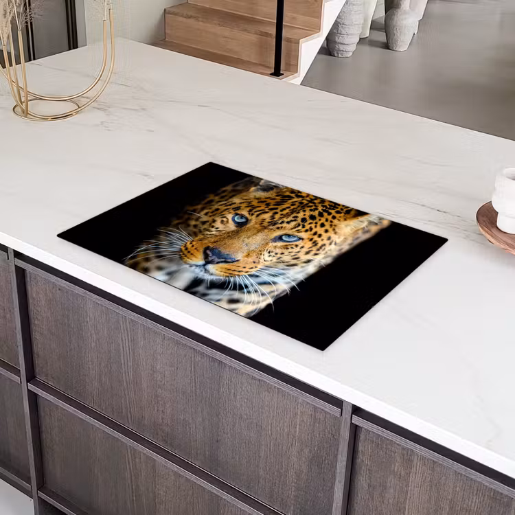 Luipaard - Dieren - Portret - Wilde dieren - Zwart Inductie beschermer vinyl 3mm klein -sfeer8