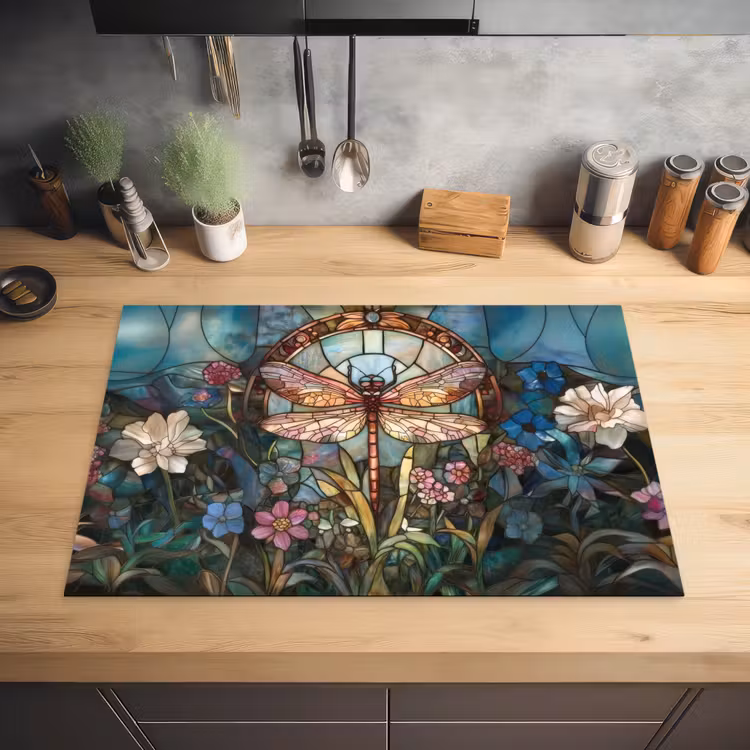 Libelle - Mozaïek - Bloemen - Kleurrijk Inductie beschermer vinyl 3mm klein -sfeer5