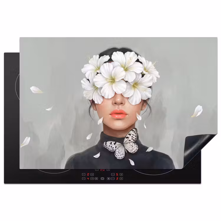 Lelies - Portret - Wit Inductie beschermer vinyl 3mm klein -3d