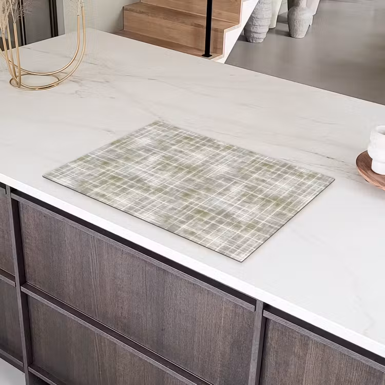 Linnen - Patroon - Groen Inductie beschermer vinyl 3mm klein 276 -sfeer8
