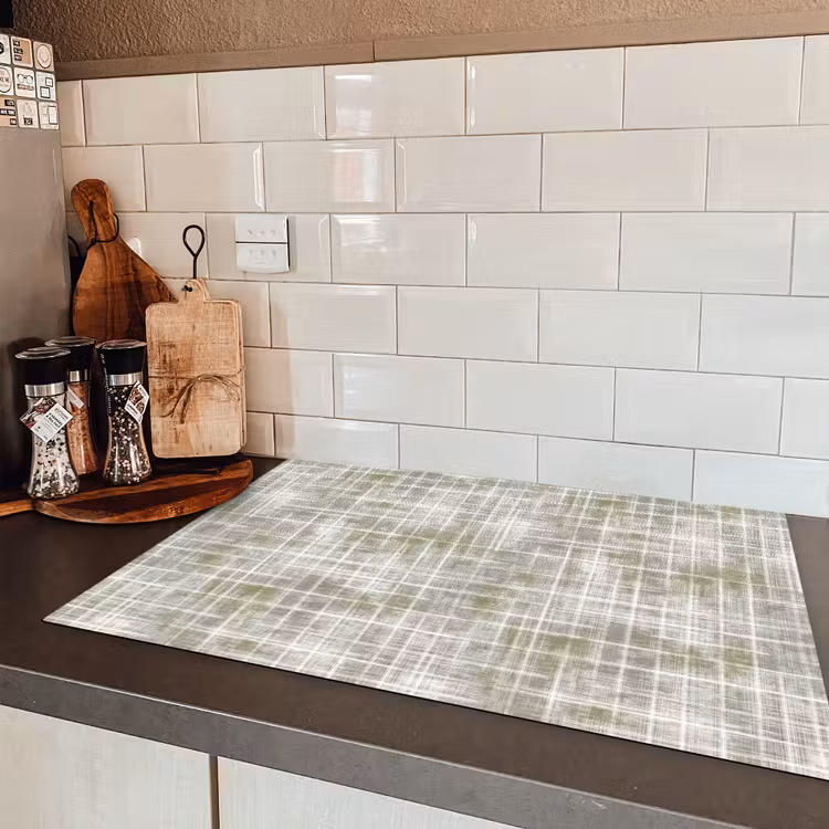 Linnen - Patroon - Groen Inductie beschermer vinyl 3mm klein 276 -sfeer3