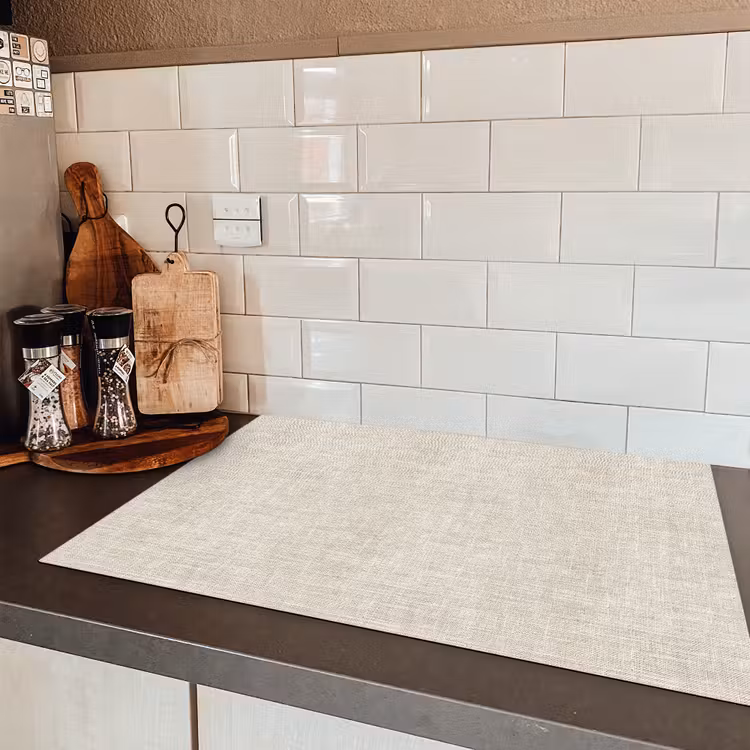 Linnen - Textuur - Beige Inductie beschermer vinyl 3mm klein 276 -sfeer3