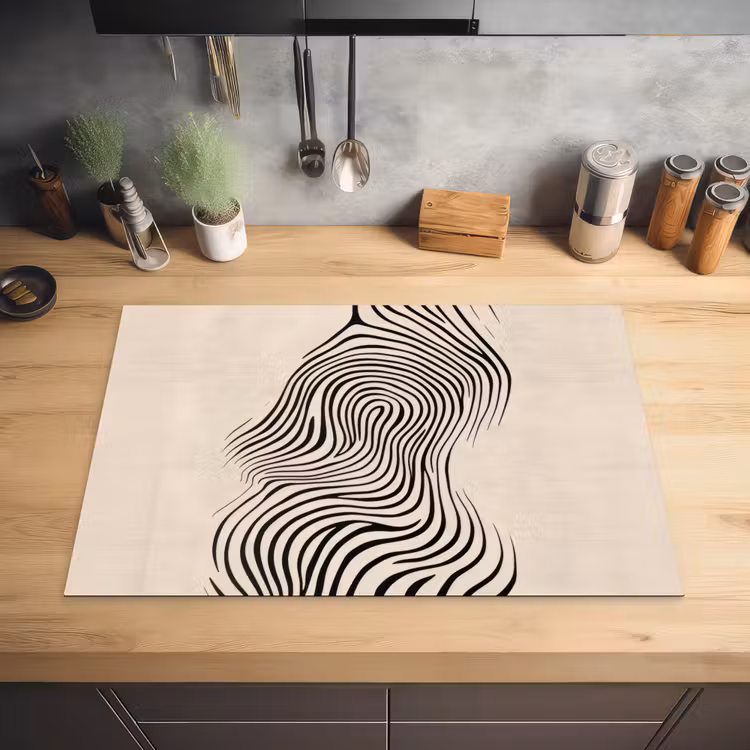 Lijnen - Abstract - Golvend - Zwart Inductie beschermer vinyl 3mm klein -sfeer5