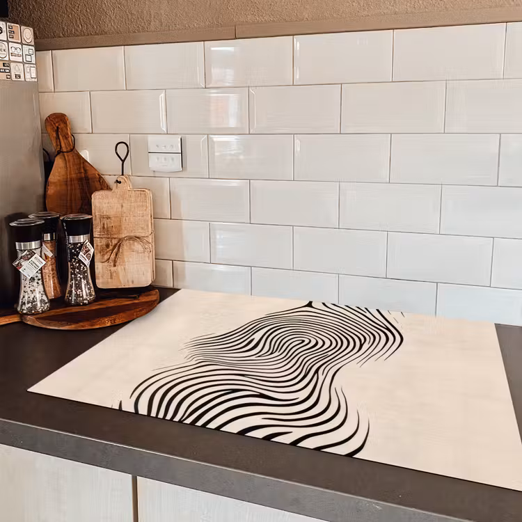 Lijnen - Abstract - Golvend - Zwart Inductie beschermer vinyl 3mm klein -sfeer3