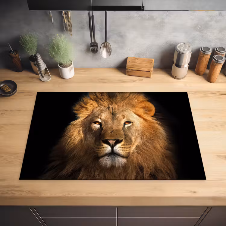 Leeuw - Dieren - Zwart - Licht - Bruin - Portret Inductie beschermer vinyl 3mm klein -sfeer5