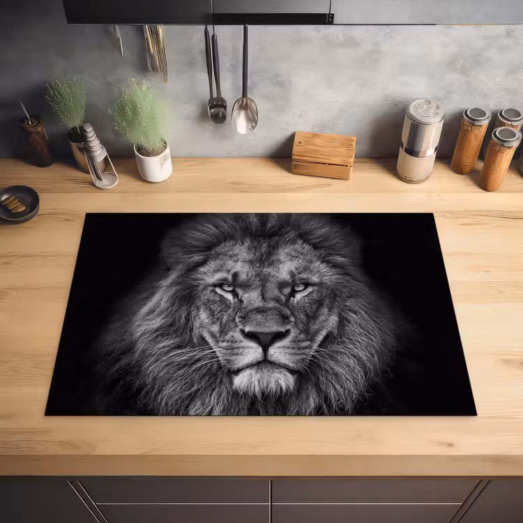 Leeuw - Dieren - Zwart - Wit Inductie beschermer vinyl 3mm klein -sfeer5