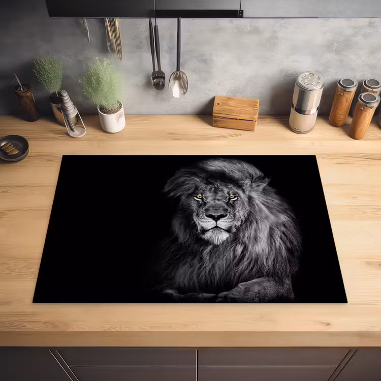 Leeuw - Ogen - Oranje - Zwart wit - Dieren - Portret Inductie beschermer vinyl 3mm klein -sfeer5