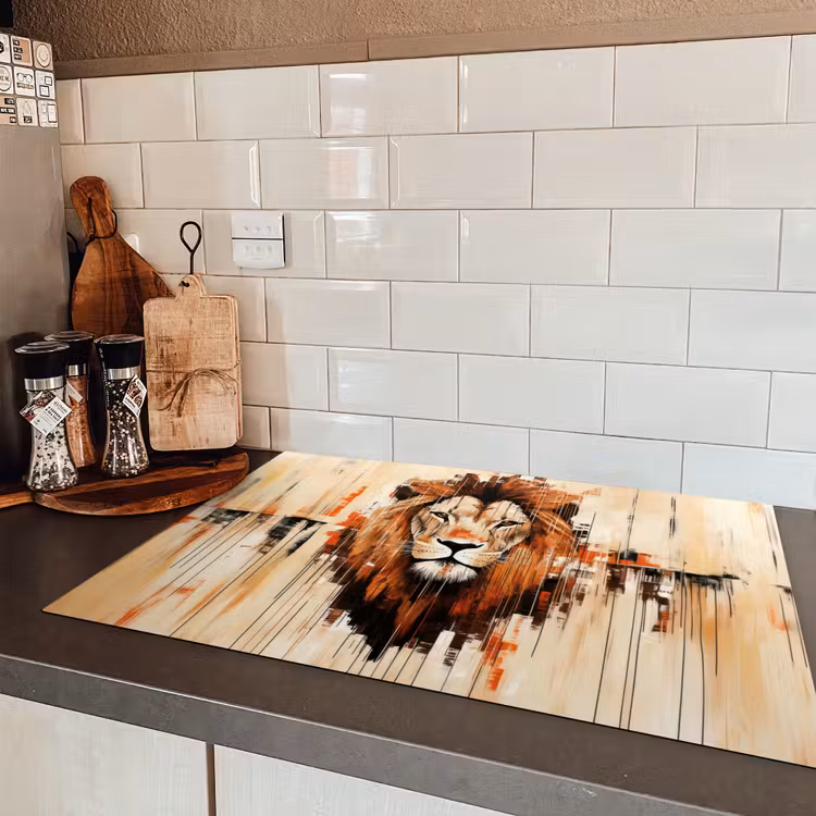 Leeuwenkop - Lijnen - Crème Inductie beschermer vinyl 3mm klein -sfeer3
