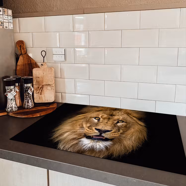 Leeuw - Portret - Zwart - Dieren Inductie beschermer vinyl 3mm klein -sfeer3