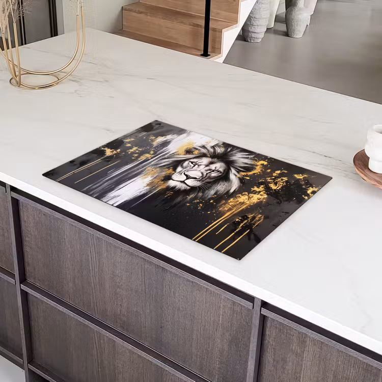 Leeuw - Portret - Verfspatten - Grijs Inductie beschermer vinyl 3mm klein -sfeer8