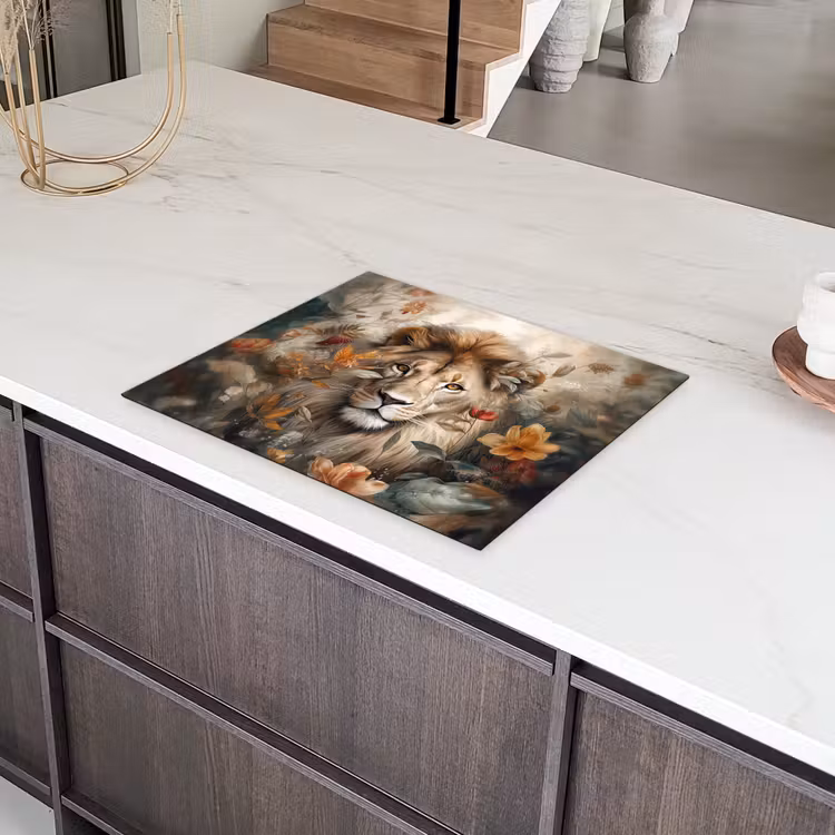 Leeuw - Wilde dieren - Planten - Natuur - Bloemen Inductie beschermer vinyl 3mm groot -sfeer8
