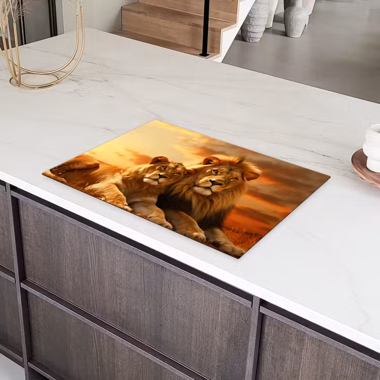 Leeuwen - Zonsondergang - Afrika - Savanne - Dieren Inductie beschermer vinyl 3mm klein -sfeer8