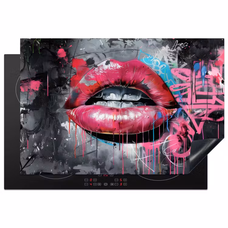 Lippen - Felroze - Graffiti - Verfstrepen Inductie beschermer vinyl 3mm klein -3d