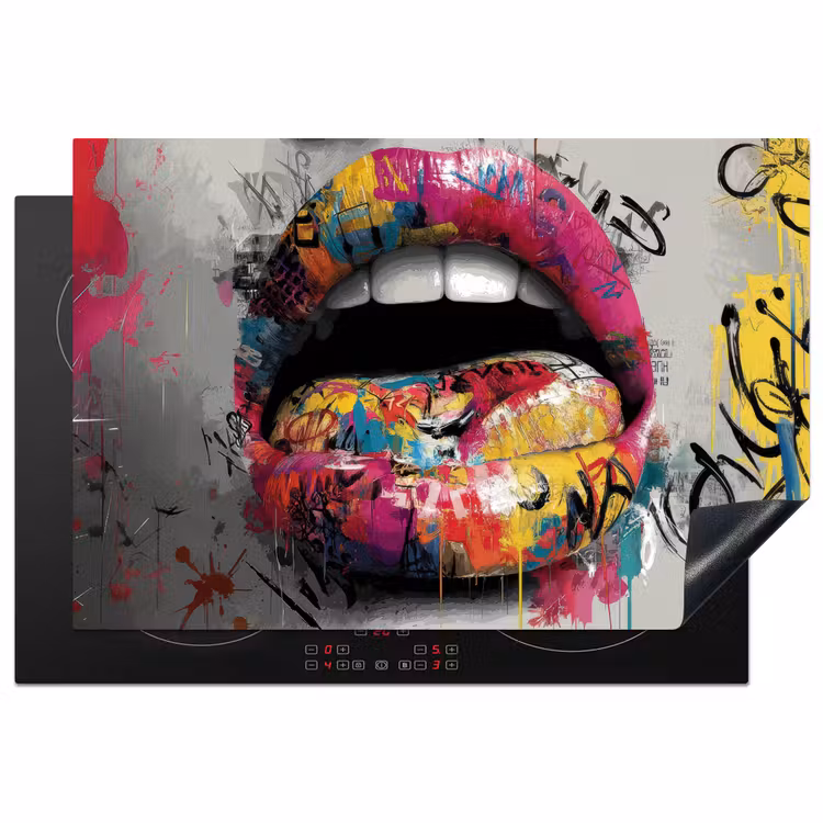 Lippen - Graffiti - Expressief Inductie beschermer vinyl 3mm klein -3d