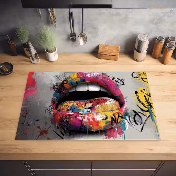 Lippen - Graffiti - Expressief Inductie beschermer vinyl 3mm klein -sfeer5