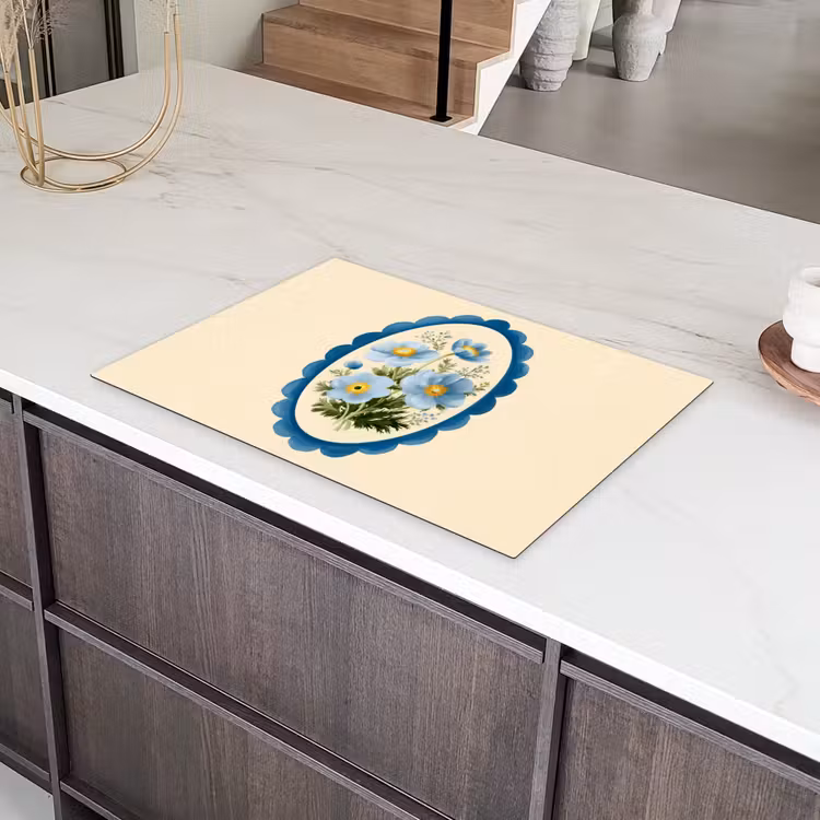 Lijst - Bloemen - Lichtblauw - Illustratie Inductie beschermer vinyl 3mm klein -sfeer8