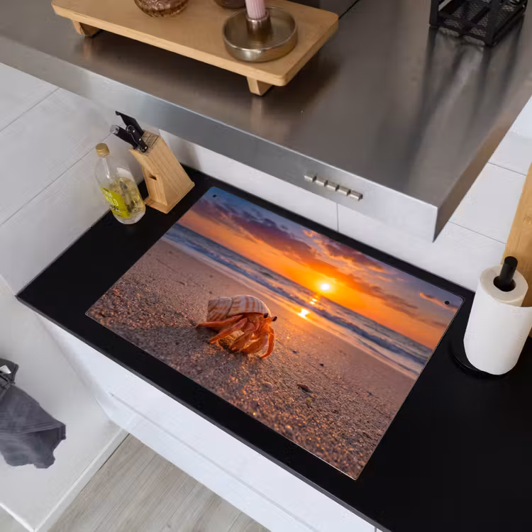 Kreeft - Strand - Natuur - Zonsondergang - Oranje Inductie beschemer met haakjes klein -sfeer1