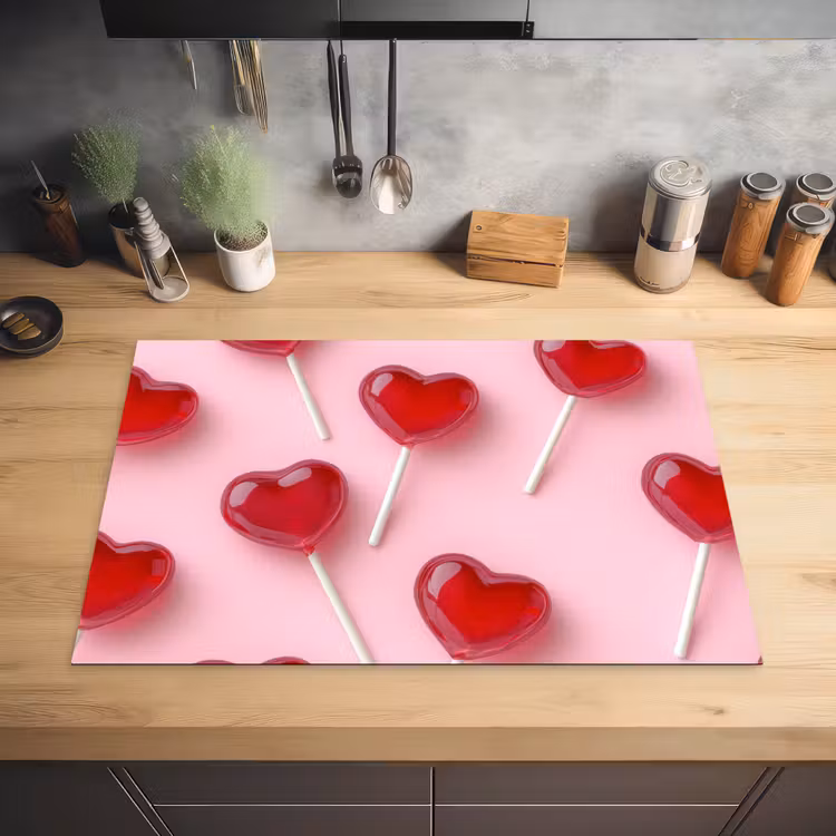 Lollies - Hartjes - Roze Inductie beschermer vinyl 3mm klein -sfeer5