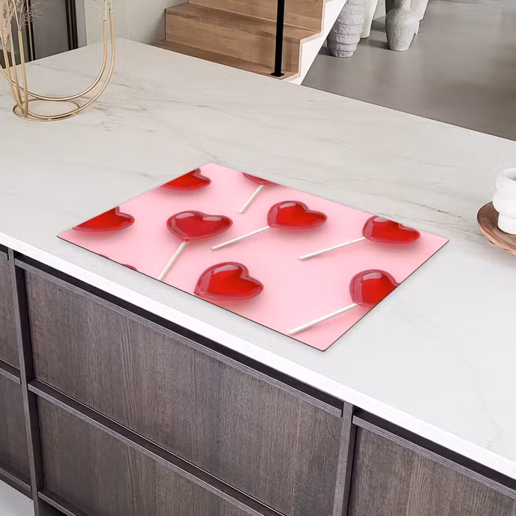 Lollies - Hartjes - Roze Inductie beschermer vinyl 3mm klein -sfeer8