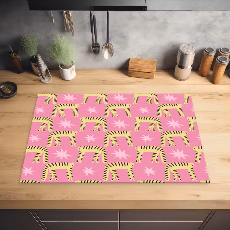 Langbenige -Tijgerkatten - Roze - Sterren Inductie beschermer vinyl 3mm klein 276 -sfeer5