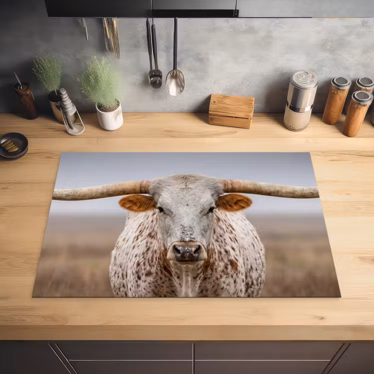 Longhorn - Grasveld - Dier Inductie beschermer vinyl 3mm klein -sfeer5