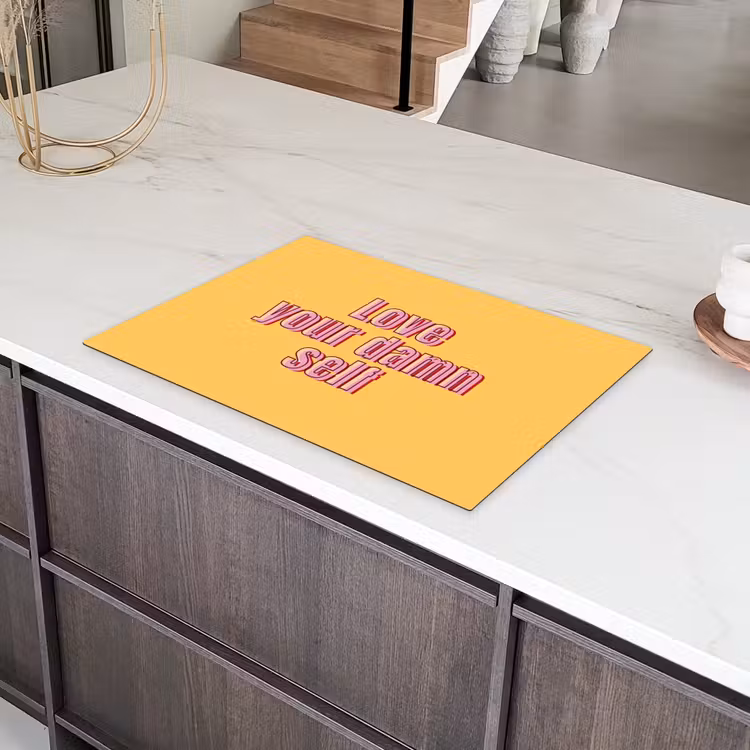Love yourself - Roze - Geel Inductie beschermer vinyl 3mm klein -sfeer8