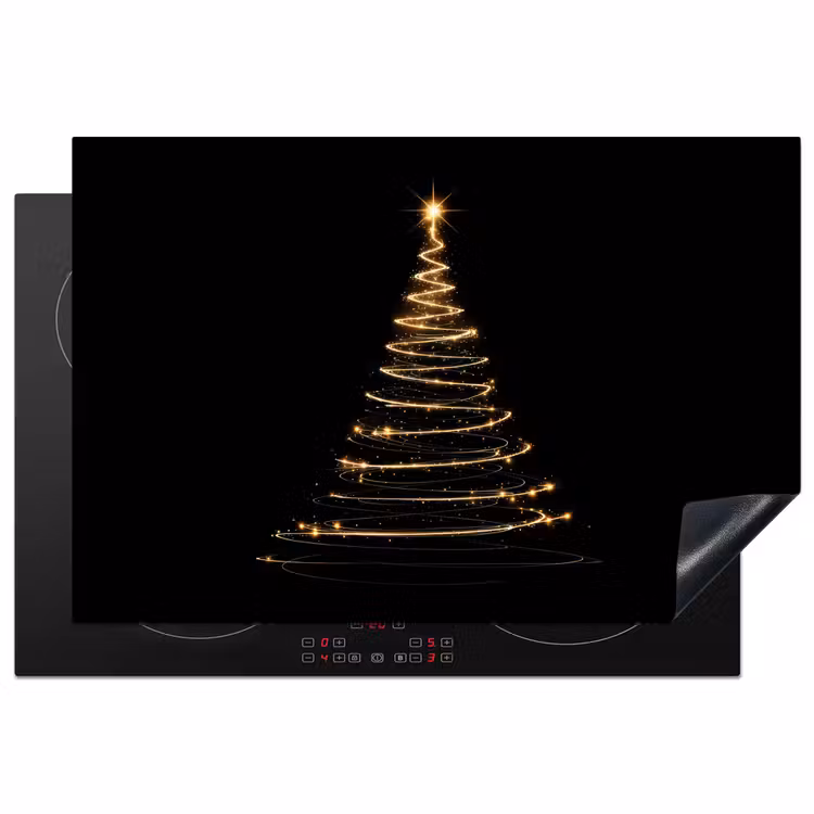 Magisch - Kerstboom - Lichtspiralen - Zwart Inductie beschermer vinyl 3mm klein -3d