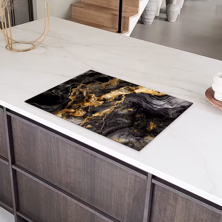 Marmer - Zwart - Goud - Abstract Inductie beschermer vinyl 3mm klein -sfeer8