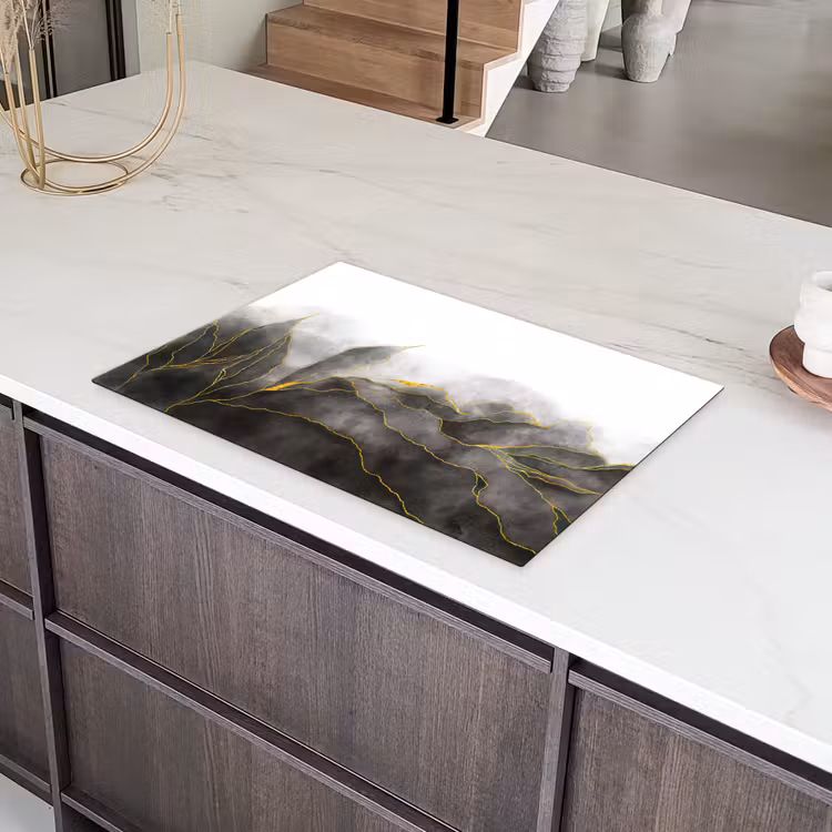 Marmer - Zwart - Goud - Luxe - Marmerlook Inductie beschermer vinyl 3mm klein -sfeer8