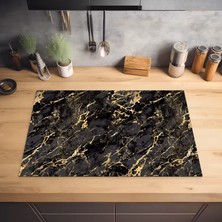 Marmer - Zwart - Goudstructuur Inductie beschermer vinyl 3mm klein 276 -sfeer5