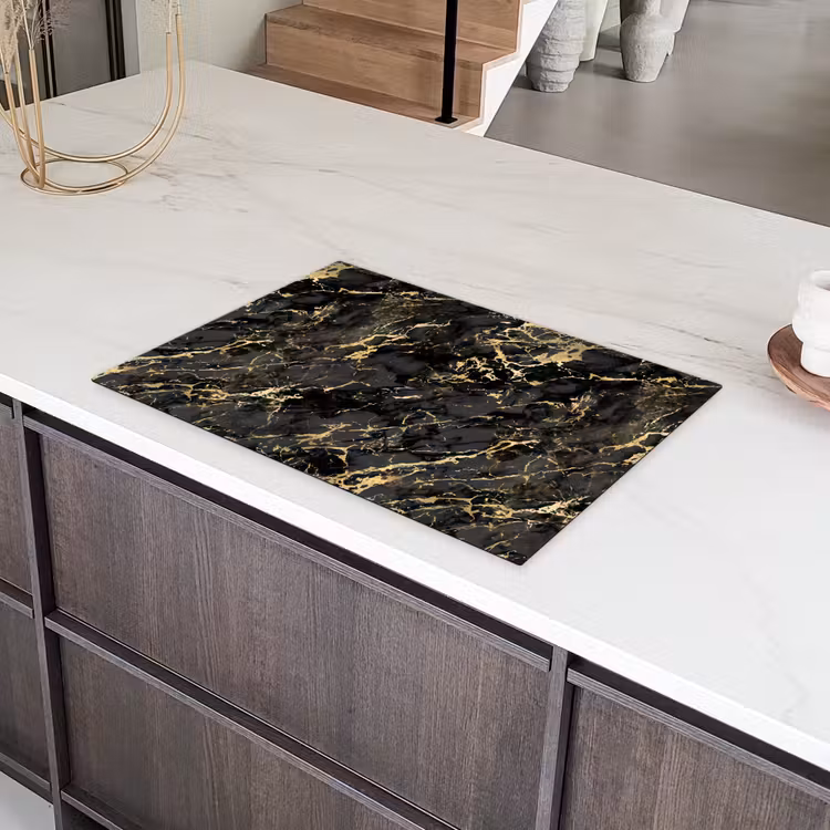 Marmer - Zwart - Goudstructuur Inductie beschermer vinyl 3mm klein 276 -sfeer8