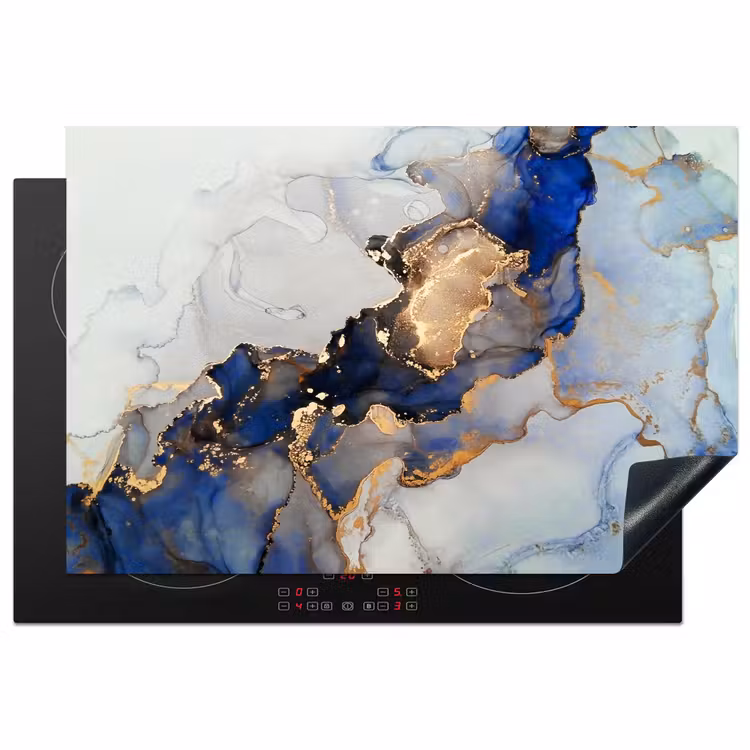 Marmer - Blauw - Goud Inductie beschermer vinyl 3mm klein -3d