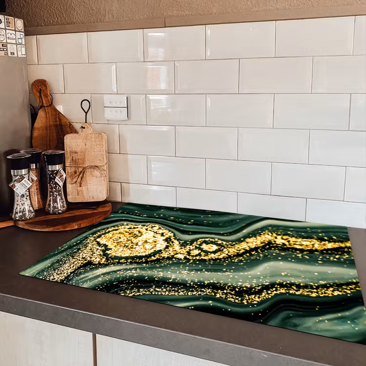 Marmer - Goud - Glitter - Groen - Marmerlook - Luxe Inductie beschermer vinyl 3mm klein -sfeer3