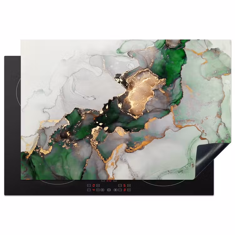 Marmer - Goud - Groen - Luxe Inductie beschermer vinyl 3mm klein -3d