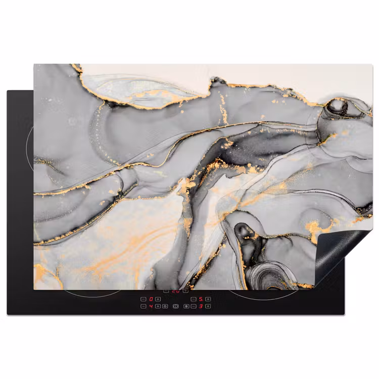 Marmer - Goud - Grijs Inductie beschermer vinyl 3mm klein -3d