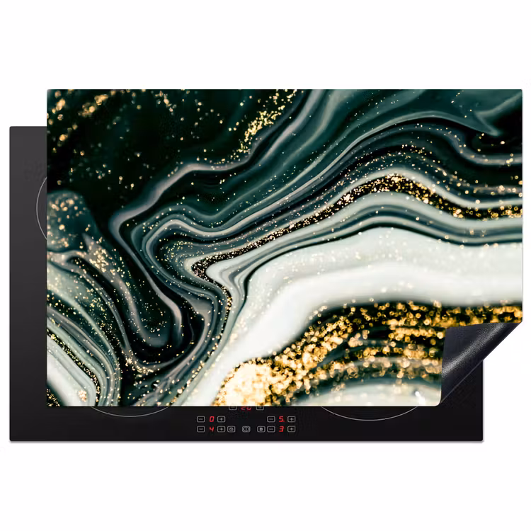 Marmerlook - Goud - Groen - Glitter - Design - Marmer Inductie beschermer vinyl 3mm klein -3d