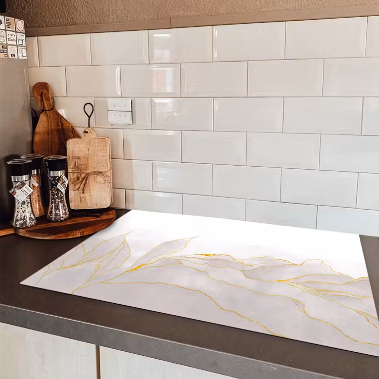 Marmerlook - Grijs - Goud - Chic - Marmer Inductie beschermer vinyl 3mm klein -sfeer3