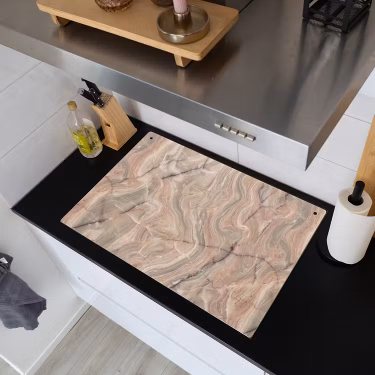 Marmer - Patroon - Abstract - Beige - Groen Inductie beschemer met haakjes klein -sfeer1