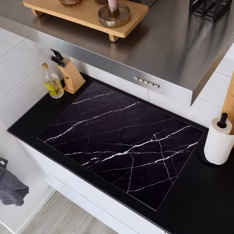 Marmer - Patroon - Abstract - Modern - Zwart Inductie beschemer met haakjes klein -sfeer1