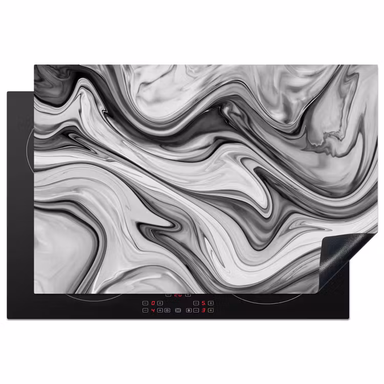 Marmer - Patronen - Grijs - Marmerlook - Zwart Inductie beschermer vinyl 3mm klein -3d