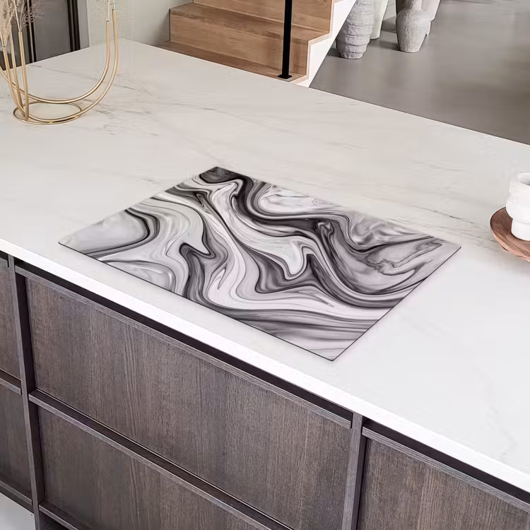 Marmer - Patronen - Grijs - Marmerlook - Zwart Inductie beschermer vinyl 3mm klein -sfeer8